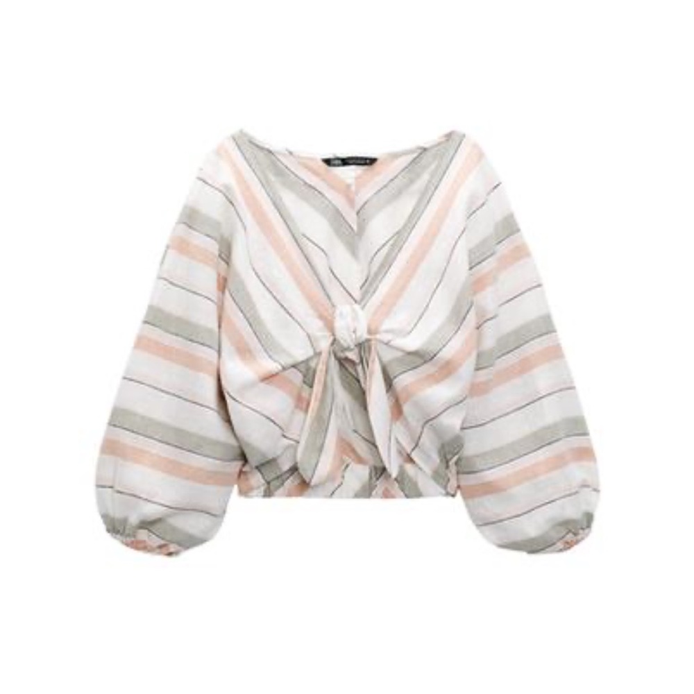 Zara Striped Linen Top NWT